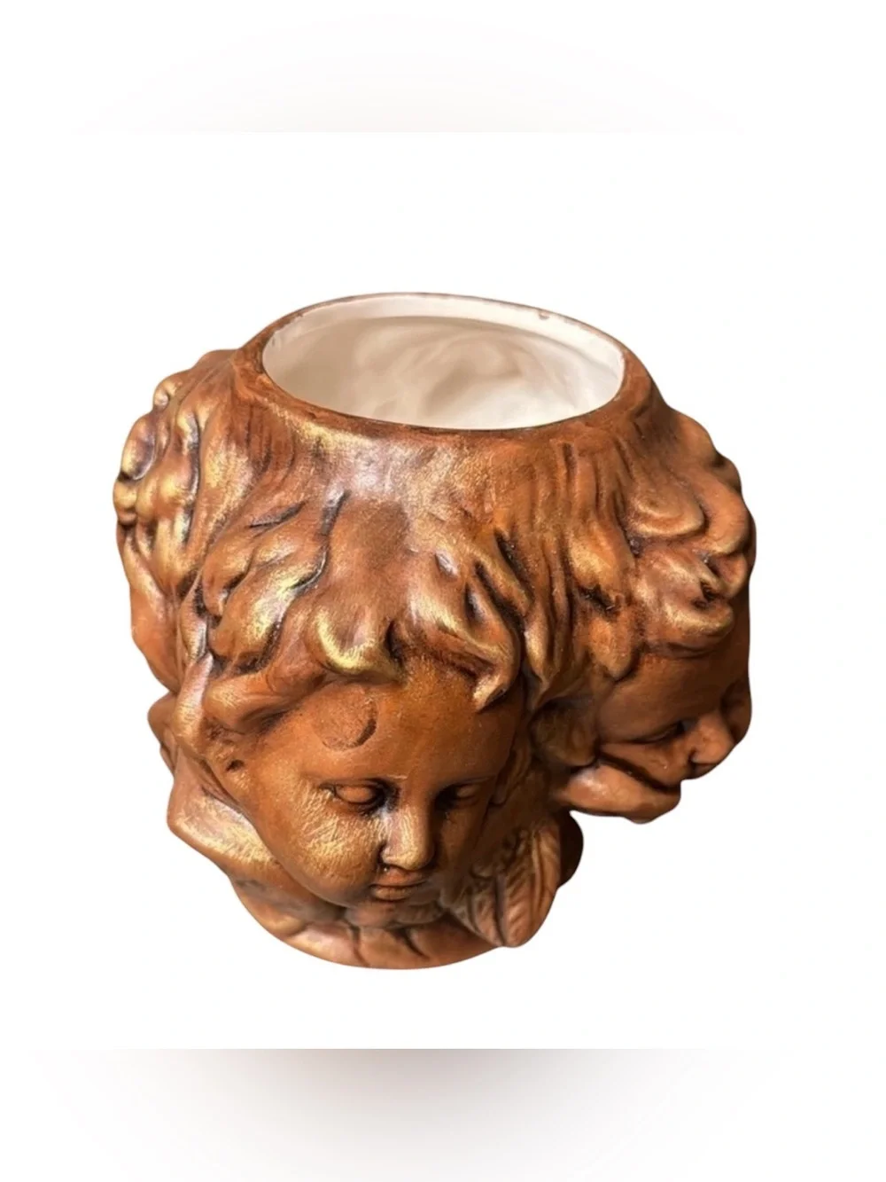 Vintage Cherub Face Pottery Planter Rustic French Country Garden Cherub Planter - Picture 2 of 4